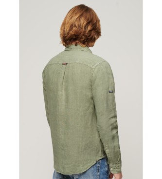 Superdry Casual linen long sleeve shirt green