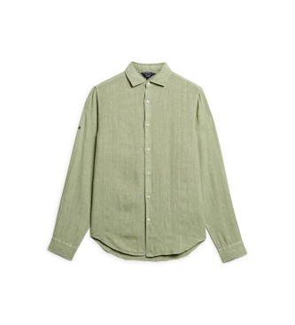 Superdry Camisa de manga larga de lino informal verde