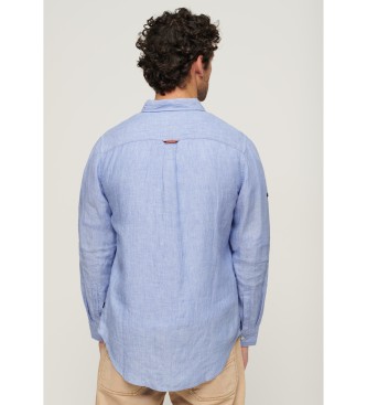 Superdry Priložnostna lanena srajca z dolgimi rokavi, modra