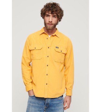 Superdry Long sleeved shirt in yellow micro corduroy