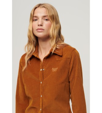 Superdry Western overhemd van bruin ribfluweel