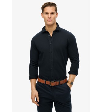 Superdry Vintage piqué overhemd met lange mouwen en gerafelde navy stof