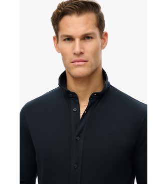 Superdry Vintage piqué overhemd met lange mouwen en gerafelde navy stof