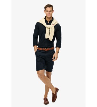Superdry Vintage piqué overhemd met lange mouwen en gerafelde navy stof