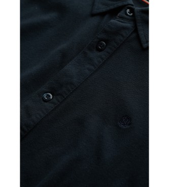 Superdry Vintage piqué overhemd met lange mouwen en gerafelde navy stof