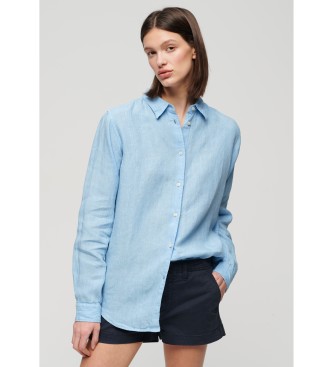 Superdry Casual linnen overhemd met blauwe boyfriend snit
