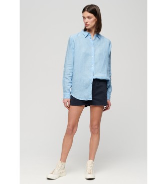 Superdry Camisa informal de lino con corte boyfriend azul
