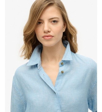Superdry Camicia casual in lino blu modello boyfriend