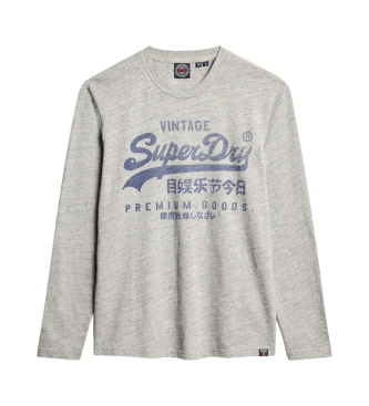 Superdry T-shirt clssica cinzenta com grfico de manga comprida