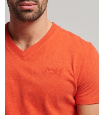 Superdry Koszulka V-neck z bawełny organicznej Essential pomarańczowa