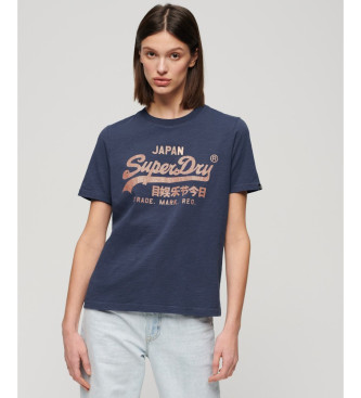 Superdry T-shirt z granatowym metalicznym logo