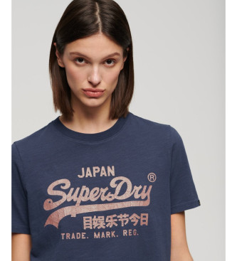 Superdry T-shirt z granatowym metalicznym logo