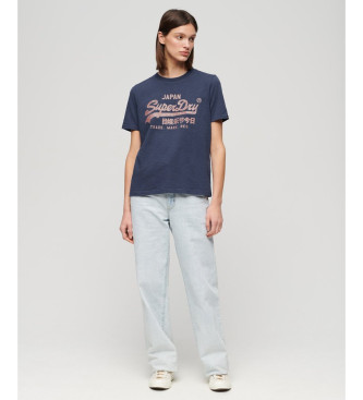 Superdry T-shirt z granatowym metalicznym logo
