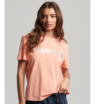 Superdry T-shirt con logo corallo metallizzato