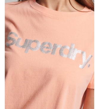 Superdry Majica z logotipom Metallic Core v koralni barvi