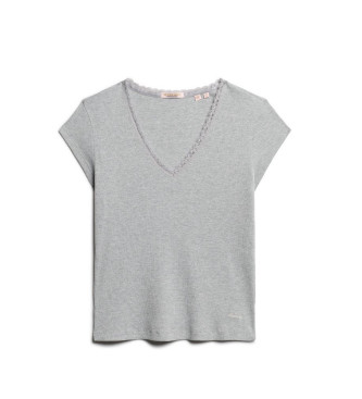 Superdry T-shirt grigia atletica essenziale con finiture in pizzo