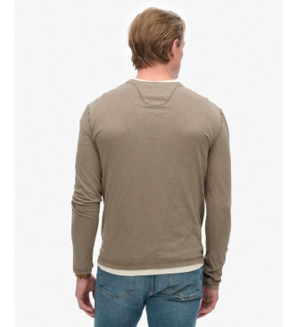 Superdry Brown long-sleeved baker's collar T-shirt