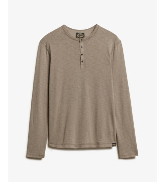 Superdry Brown long-sleeved baker's collar T-shirt