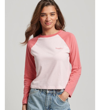 Superdry Camiseta de bisbol de manga larga con logotipo Essential rosa