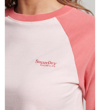 Superdry T-shirt da baseball a maniche lunghe con logo Essential rosa