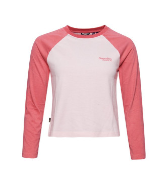 Superdry T-shirt da baseball a maniche lunghe con logo Essential rosa