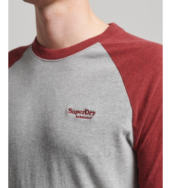 Superdry Essential baseball majica z dolgimi rokavi siva, rdeča