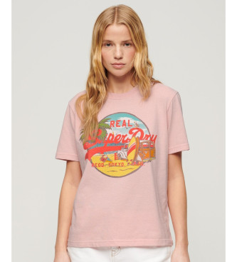 Superdry T-shirt med afslappet snit og pink LA-grafik