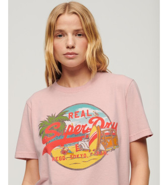 Superdry Relaxed cut T-shirt with pink LA graphic