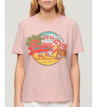 Superdry T-shirt med afslappet snit og pink LA-grafik