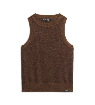 Superdry Merino wool sleeveless T-shirt with round collar brown