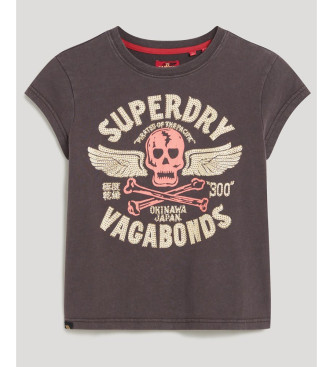 Superdry T-shirt met kapmouw en grijze biesjes