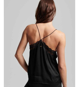 Superdry Satin tank top with black lace edging