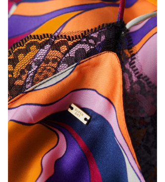 Superdry Camiseta de tirantes de satn con ribete de encaje multicolor