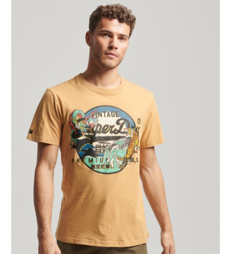 Superdry T-shirt grfica com logtipo japons Vintage laranja