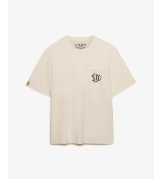 Superdry Merchant Grafična majica z žepi iz belo-rumene barve