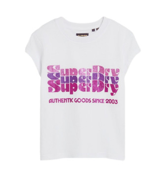 Superdry T-shirt retr bianca glitterata