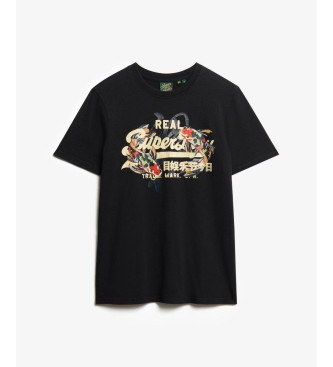 Superdry T-shirt relaxada Rokyo preta