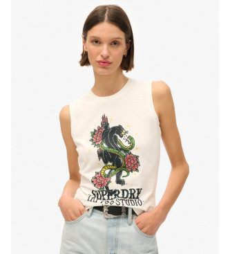 Superdry rmelloses T-Shirt mit Strasteinen Tattoo wei