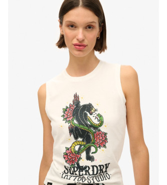 Superdry rmelloses T-Shirt mit Strasteinen Tattoo wei