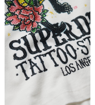 Superdry rmelloses T-Shirt mit Strasteinen Tattoo wei