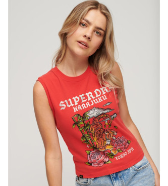 Superdry Koszulka bez rękawów z dżetami Tattoo czerwona