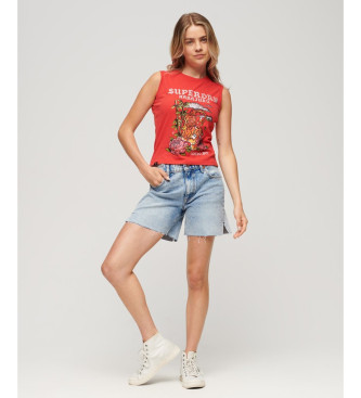 Superdry Sleeveless T-shirt with rhinestones Tattoo red