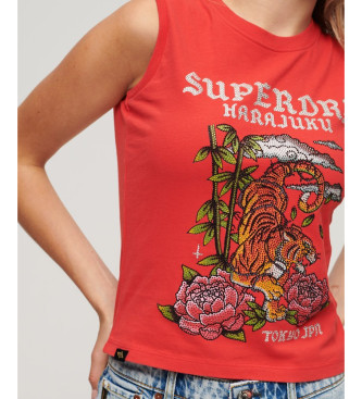 Superdry Sleeveless T-shirt with rhinestones Tattoo red