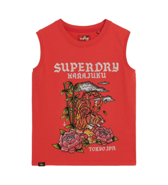 Superdry Sleeveless T-shirt with rhinestones Tattoo red