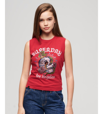 Superdry Sleeveless T-shirt with rhinestones Tattoo red