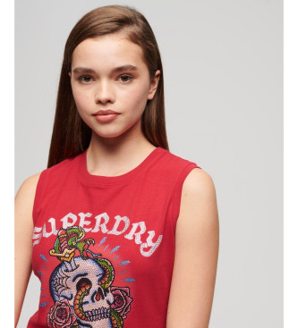 Superdry T-shirt sans manches avec strass Tattoo rouge