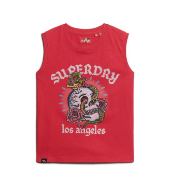 Superdry Sleeveless T-shirt with rhinestones Tattoo red