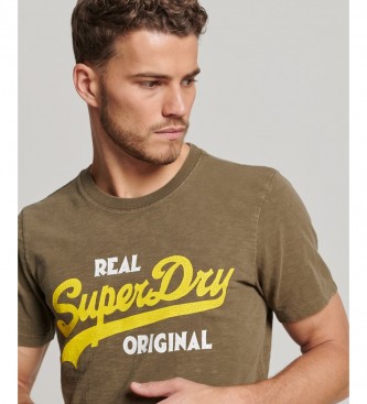 Superdry T-Shirt Real Original Sovratinta Con Logo Vintage verde