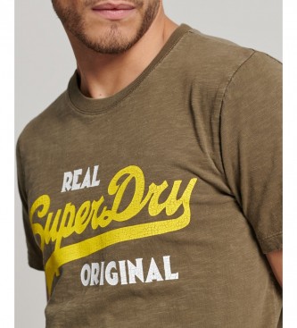Superdry T-Shirt com logtipo vintage verde Real Original Overdyed