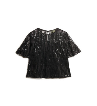 Superdry T-shirt transparent avec paillettes noires